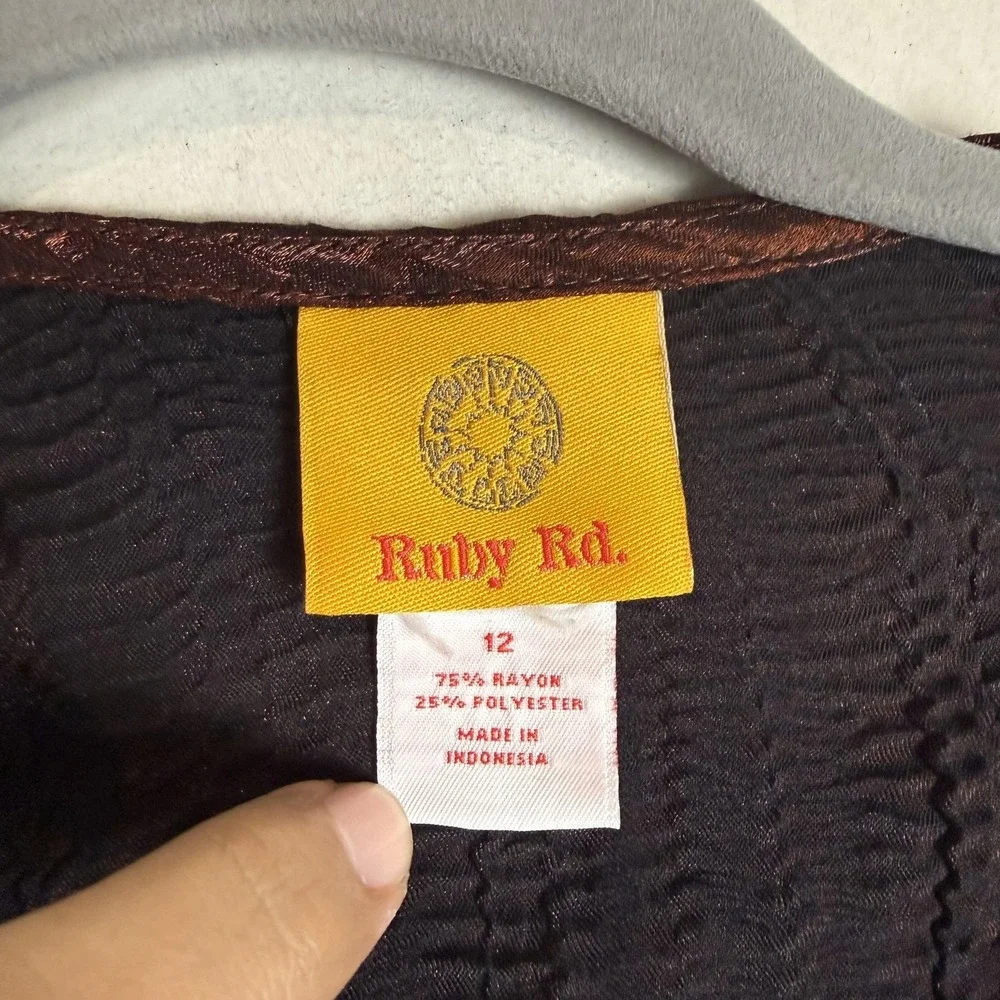 Ruby Rd Jacket Womens 12 Brown‎ Textured Button Front 3/4 Sleeve Lined Career